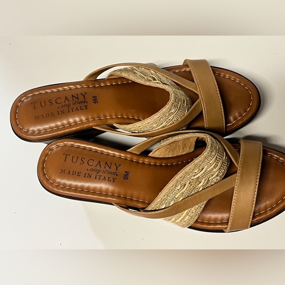 🛍️TUSCANY by EASY STREET woven camel‎ platform slides size 9. - Picture 4 of 8